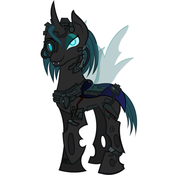 Size: 1200x1200 | Tagged: 2018 community collab, armor, artist:thequeen, borg, changeling, changeling oc, derpibooru community collaboration, derpibooru import, looking at you, oc, oc:simula, raised hoof, safe, simple background, solo, star trek, transparent background, unofficial characters only, vector