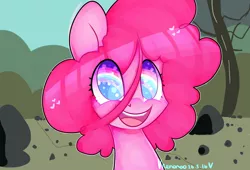 Size: 4000x2725 | Tagged: safe, artist:bunxl, derpibooru import, pinkie pie, earth pony, pony, the cutie mark chronicles, female, filly, happy, rainbow, rock farm, scene interpretation, smiling, solo, younger