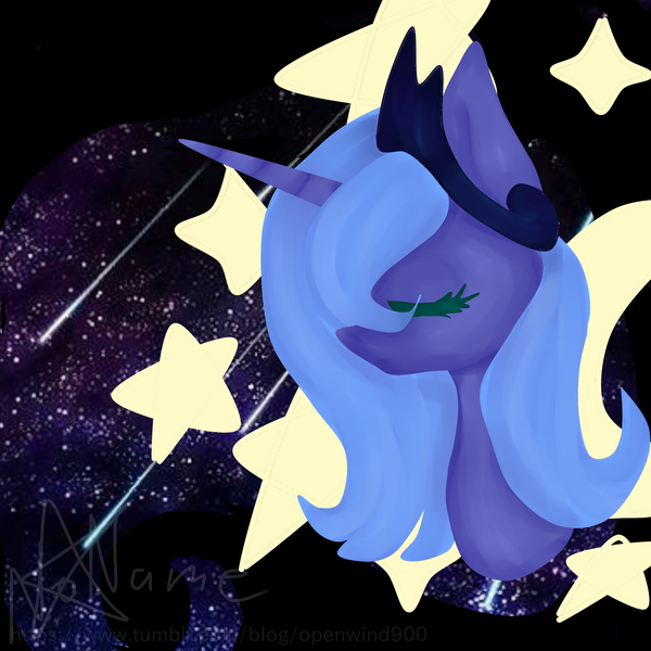 Size: 2894x2894 | Tagged: safe, artist:nn-op6666, derpibooru import, princess luna, alicorn, pony, bust, eyes closed, female, mare, portrait, profile, s1 luna, solo, stars