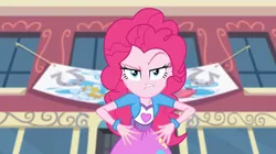 Size: 1912x1072 | Tagged: safe, derpibooru import, edit, edited screencap, screencap, pinkie pie, dance magic, equestria girls, spoiler:eqg specials, banner, inverted mouth, raised eyebrow, solo