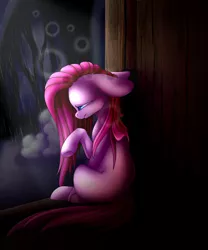 Size: 2000x2400 | Tagged: safe, artist:immagoddampony, derpibooru import, pinkie pie, earth pony, pony, floppy ears, pinkamena diane pie, rain, sad, solo