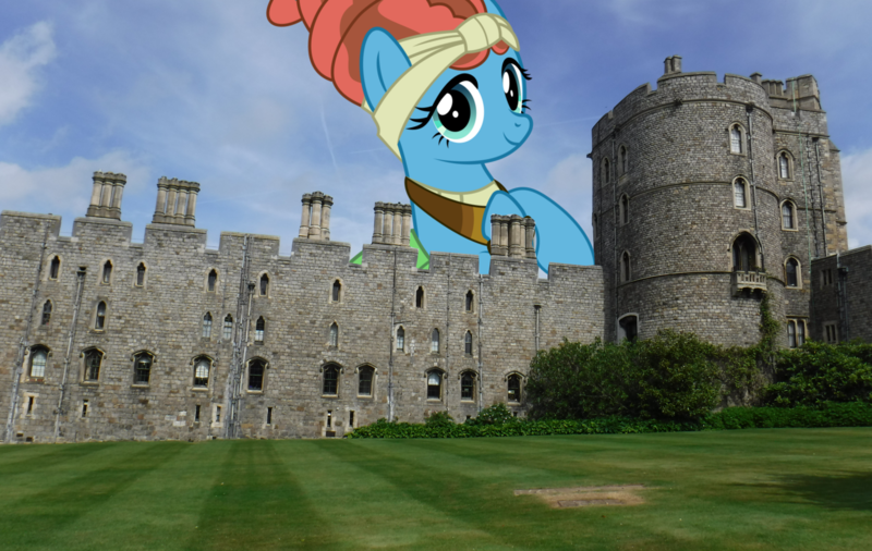 Size: 1766x1117 | Tagged: safe, artist:jhayarr23, artist:oceanrailroader, derpibooru import, meadowbrook, pony, castle, england, irl, macro, photo, ponies in real life, solo