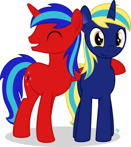 Size: 1888x2110 | Tagged: safe, artist:arifproject, derpibooru import, oc, oc:octavian fall, oc:sparkling star, unofficial characters only, pony, unicorn, 2018 community collab, derpibooru community collaboration, duo, looking at you, side hug, simple background, smiling, standing, transparent background, vector