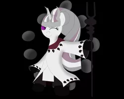 Size: 2000x1600 | Tagged: safe, artist:guard1234, derpibooru import, starlight glimmer, pony, semi-anthro, unicorn, bipedal, black background, clothes, crossover, long mane, looking at you, naruto, one eye closed, rinnegan, s5 starlight, simple background, smiling, solo, staff, staff of sameness, truth seeking orbs, uchiha madara