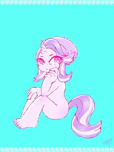 Size: 1536x2048 | Tagged: anthro, artist:naki4949, beanie, derpibooru import, hat, looking at you, plantigrade anthro, safe, sitting, solo, starlight glimmer