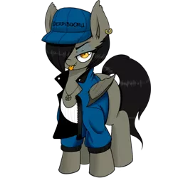 Size: 1200x1200 | Tagged: safe, artist:aer0 zer0, derpibooru import, oc, oc:enzeria, unofficial characters only, bat pony, 2018 community collab, derpibooru community collaboration, bat pony oc, cap, clothes, female, hair over one eye, hat, looking at you, simple background, solo, tongue out, transparent background