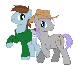 Size: 1250x1100 | Tagged: safe, artist:avastindy, derpibooru import, oc, oc:coolj, oc:spark brush, unofficial characters only, earth pony, pony, unicorn, 2018 community collab, derpibooru community collaboration, cowboy hat, hat, male, simple background, stallion, transparent background