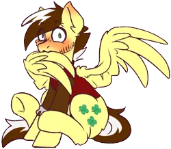 Size: 704x613 | Tagged: safe, artist:ruef, derpibooru import, edit, oc, oc:silver lining, unofficial characters only, pegasus, pony, 2018 community collab, derpibooru community collaboration, blushing, clothes, embarrassed, male, preening, simple background, solo, stallion, transparent background, wings