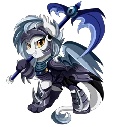 Size: 2550x2850 | Tagged: safe, artist:pridark, derpibooru import, oc, oc:cobalt comet, unofficial characters only, bat pony, hippogriff, 2018 community collab, derpibooru community collaboration, armor, bat pony oc, clothes, commission, female, helmet, looking at you, mare, night guard, simple background, smiling, solo, transparent background, weapon