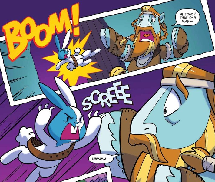 Size: 1235x1043 | Tagged: safe, artist:tonyfleecs, derpibooru import, idw, rockhoof, earth pony, pony, rabbit, legends of magic, spoiler:comic, spoiler:comiclom9, braveheart, male, stallion, war paint, william wallace