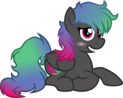 Size: 1200x953 | Tagged: safe, artist:binkyt11, derpibooru import, oc, oc:paintheart, unofficial characters only, pegasus, pony, 2018 community collab, derpibooru community collaboration, .svg available, blushing, female, inkscape, looking at you, mare, multicolored hair, prone, shy, simple background, solo, svg, transparent background, vector