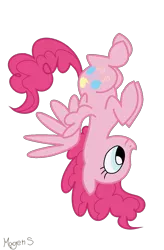 Size: 863x1319 | Tagged: safe, artist:dubsteppegasister, artist:lauren faust, derpibooru import, pinkie pie, pegasus, pony, cute, diapinkes, female, flying, hilarious in hindsight, mare, pegasus pinkie pie, pinkie being pinkie, race swap, simple background, smiling, solo, spread wings, transparent background, upside down, wings