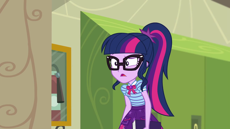 Size: 1280x720 | Tagged: safe, derpibooru import, screencap, sci-twi, twilight sparkle, best trends forever, equestria girls, equestria girls series, book, canterlot high, clothes, cyoa, female, geode of telekinesis, glasses, lockers, magical geodes, open mouth, solo