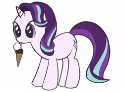 Size: 1200x899 | Tagged: safe, artist:lemonspark, derpibooru import, starlight glimmer, pony, unicorn, food, ice cream, licking, solo, tongue out