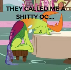 Size: 749x736 | Tagged: abuse, caption, changedling, changeling, derpibooru import, edit, edited screencap, headdesk, king thorax, male, sad, safe, screencap, thorabuse, thorax, triple threat, vulgar