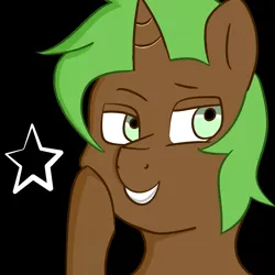 Size: 2000x2000 | Tagged: safe, artist:panustar, derpibooru import, oc, unofficial characters only, pony, unicorn, bust, hoof on cheek, male, simple background, smiling, smirk, solo, stallion, stars