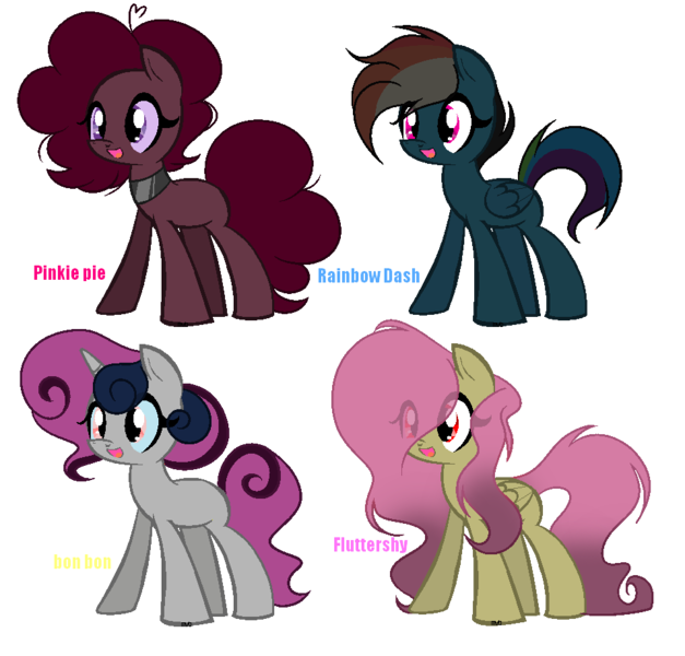 Size: 959x917 | Tagged: safe, artist:marielle5breda, derpibooru import, oc, unofficial characters only, earth pony, pegasus, pony, unicorn, base used, female, mare, offspring, parent:bon bon, parent:fluttershy, parent:king sombra, parent:pinkie pie, parent:rainbow dash, parents:sombrabon, parents:sombradash, parents:sombrapie, parents:sombrashy