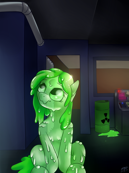 Size: 3000x4000 | Tagged: artist:azerta56, badumsquish approved, commission, derpibooru import, female, goo pony, monster mare, oc, oc:lubrica, original species, radioactive, radioactive pony, radioactive waste, safe, slime, solo, unofficial characters only