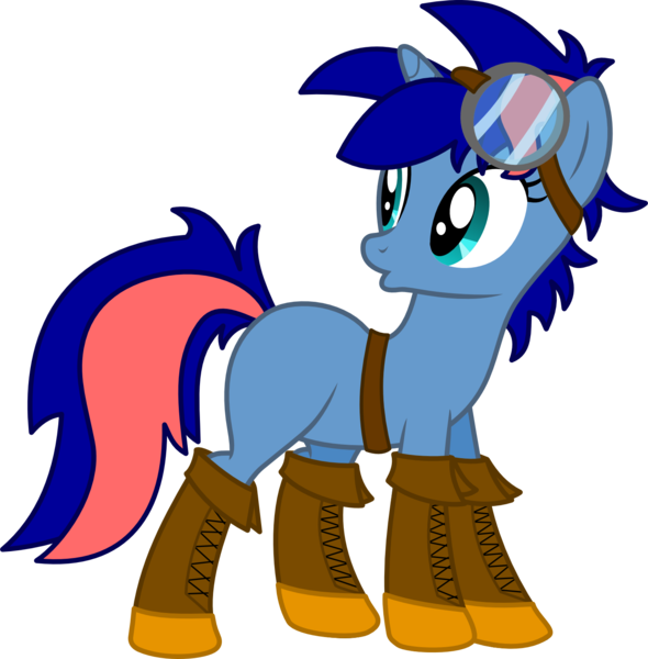 Size: 1475x1500 | Tagged: safe, artist:forgotten-remnant, derpibooru import, oc, oc:ryo, unofficial characters only, unicorn, 2018 community collab, derpibooru community collaboration, belt, blacksmith, boots, goggles, shoes, simple background, solo, transparent background