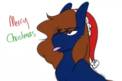 Size: 2230x1480 | Tagged: safe, artist:speaks-in-sketches, derpibooru import, oc, oc:spec steele, unofficial characters only, :p, christmas, draft horse, hat, holiday, merry christmas, santa hat, simple background, solo, tongue out, white background
