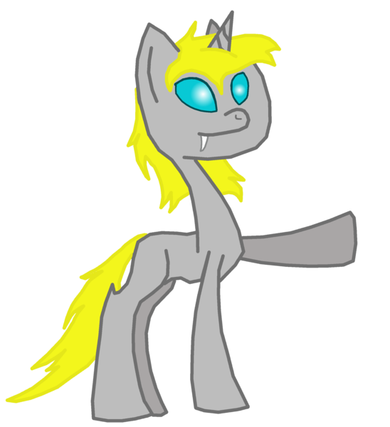 Size: 2284x2500 | Tagged: safe, derpibooru import, oc, oc:nickedbrass, unofficial characters only, changeling, unicorn, 2018 community collab, derpibooru community collaboration, changeling oc, fangs, raised hoof, simple background, solo, transparent background, white changeling