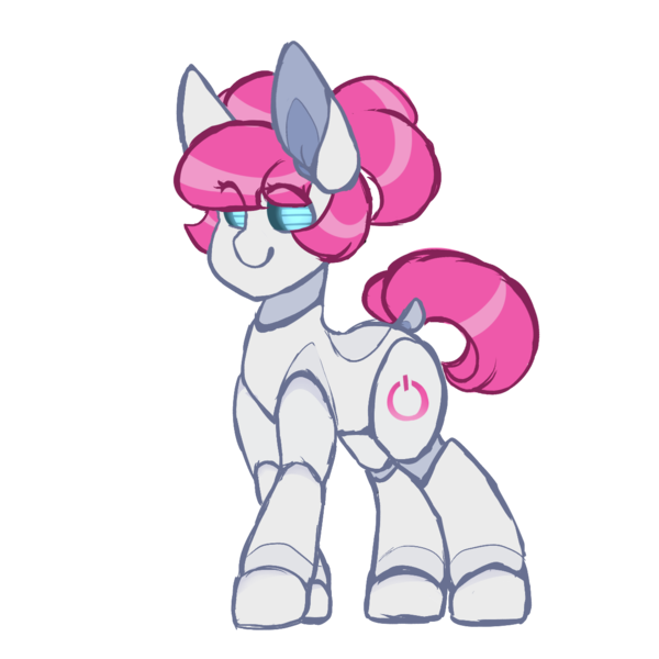 Size: 1250x1250 | Tagged: safe, artist:mimisaurusrex, derpibooru import, oc, oc:miu bot, unofficial characters only, pony, robot, robot pony, eye glow, female, mare, pigtails, simple background, smiling, solo, transparent background