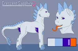 Size: 5000x3271 | Tagged: safe, artist:imreer, derpibooru import, oc, oc:crescent sapphire, unofficial characters only, dracony, hybrid, female, long tongue, reference sheet, solo, tongue out