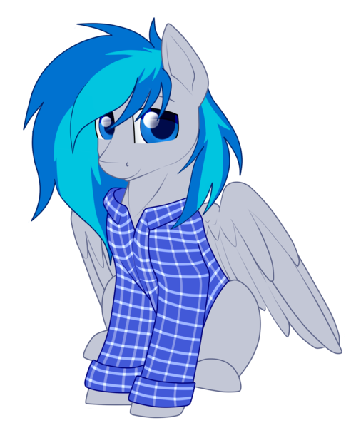 Size: 1391x1697 | Tagged: safe, artist:gleamydreams, derpibooru import, oc, oc:moontune, unofficial characters only, pegasus, pony, 2018 community collab, derpibooru community collaboration, clothes, gift art, looking at you, request, shirt, simple background, sitting, spread wings, transparent background, wings