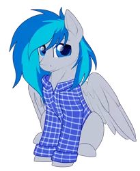 Size: 1391x1697 | Tagged: safe, artist:gleamydreams, derpibooru import, oc, oc:moontune, unofficial characters only, pegasus, pony, 2018 community collab, derpibooru community collaboration, clothes, gift art, looking at you, request, shirt, simple background, sitting, spread wings, transparent background, wings
