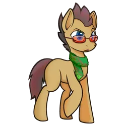 Size: 2000x2000 | Tagged: safe, artist:darkdoomer, derpibooru import, oc, oc:darthsonic, unofficial characters only, earth pony, pony, 2018 community collab, derpibooru community collaboration, clothes, community related, glasses, male, raised hoof, scarf, simple background, solo, stallion, transparent background