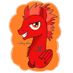 Size: 737x737 | Tagged: safe, artist:speedy1369, derpibooru import, oc, oc:flame blitz, unofficial characters only, pegasus, pony, looking at you, signature, simple background, solo, transparent background, wings