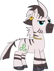 Size: 1478x1925 | Tagged: 2018 community collab, artist:feralroku, derpibooru community collaboration, derpibooru import, ear piercing, earring, jewelry, male, oc, oc:trisk, piercing, safe, simple background, solo, stallion, transparent background, unofficial characters only, zebra, zebra oc