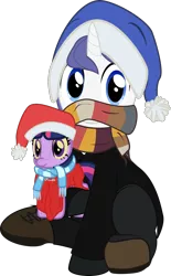 Size: 992x1600 | Tagged: safe, artist:eagle1division, derpibooru import, twilight sparkle, oc, oc:star scraper, pony, unicorn, 2018 community collab, derpibooru community collaboration, blanket, christmas, clothes, coat, hat, holiday, jacket, looking at you, male, nightcap, pants, peacoat, plushie, safety pin, santa hat, scarf, shoes, simple background, sitting, solo, stallion, transparent background, vector