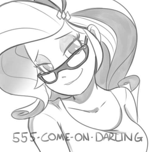 Size: 500x500 | Tagged: dead source, safe, artist:reiduran, derpibooru import, rarity, equestria girls, bedroom eyes, bust, clothes, darling, female, glasses, glasses rarity, grayscale, looking at you, monochrome, phone number, rarity's glasses, smiling, smirk, smug, smugity, solo