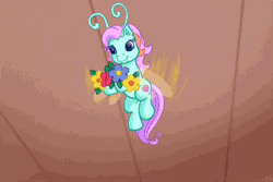 Size: 720x480 | Tagged: animated, animation error, background pony, breezie, derpibooru import, floating, floral head wreath, flower, flower hat, flower in hair, flying, g3, g3betes, gem blossom, gif, happy, safe, screencap, the princess promenade, wreath