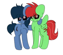Size: 2485x2177 | Tagged: safe, artist:slenderdash, derpibooru import, oc, oc:faith, oc:mintylight, unofficial characters only, earth pony, pegasus, pony, 2018 community collab, derpibooru community collaboration, earth pony oc, faithlight, looking at you, pegasus oc, side hug, simple background, smiling, transparent background, wings