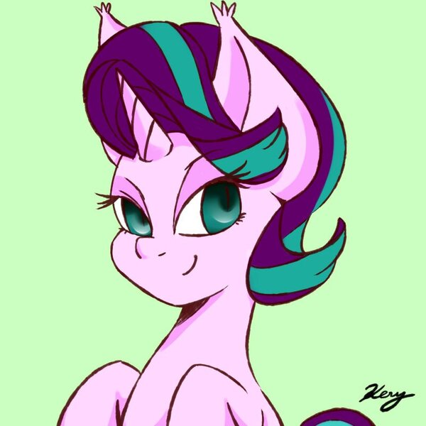 Size: 800x800 | Tagged: safe, artist:kery97637, derpibooru import, starlight glimmer, pony, unicorn, alternate hairstyle, looking at you, short hair, smiling, solo