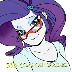 Size: 500x500 | Tagged: dead source, safe, artist:reiduran, derpibooru import, rarity, equestria girls, bedroom eyes, bust, colored, darling, female, glasses, glasses rarity, looking at you, phone number, rarity's glasses, simple background, smiling, smirk, smug, smugity, solo, transparent background