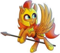 Size: 1235x1087 | Tagged: safe, artist:ikarooz, derpibooru import, oc, oc:camber, unofficial characters only, pegasus, pony, armor, female, guardsmare, mare, royal guard, simple background, solo, spear, transparent background, weapon