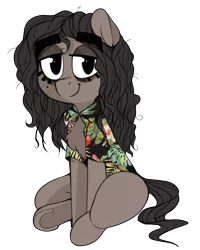 Size: 1003x1251 | Tagged: safe, artist:whydomenhavenipples, derpibooru import, oc, oc:nips, unofficial characters only, earth pony, pony, 2018 community collab, derpibooru community collaboration, chest fluff, clothes, earth pony oc, floral, hawaiian shirt, shirt, simple background, sitting, solo, transparent background, underhoof