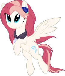 Size: 6000x7011 | Tagged: safe, artist:aureai, derpibooru import, oc, oc:aureai, unofficial characters only, pegasus, pony, 2018 community collab, derpibooru community collaboration, .svg available, absurd resolution, clothes, female, floating, flower, flower in hair, flying, hair over one eye, happy, looking up, mare, rose, scarf, simple background, smiling, solo, spread wings, transparent background, vector, windswept mane, wings