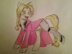 Size: 1288x966 | Tagged: safe, artist:ponime11, derpibooru import, ponified, pony, clothes, edward elric, fullmetal alchemist, solo, traditional art