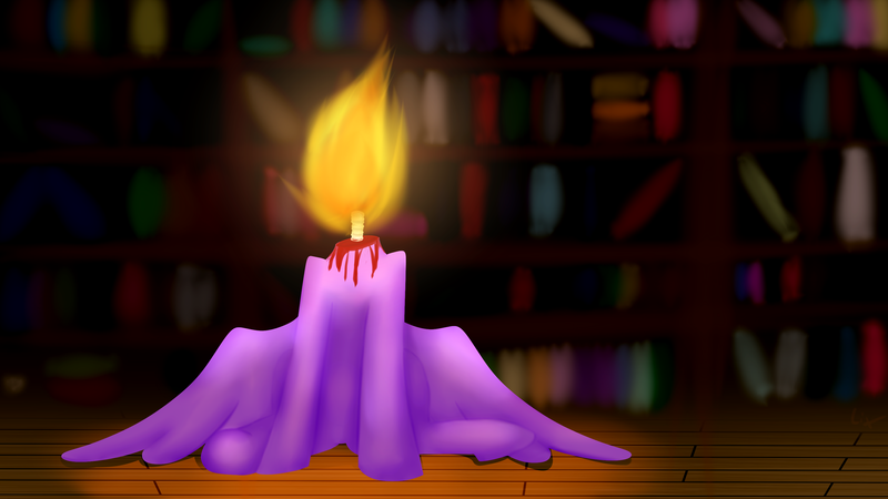 Size: 3309x1861 | Tagged: artist:lixthefork, blood, candle, dead, decapitated, derpibooru import, fire, implied murder, library, object pony, original species, ponified, semi-grimdark, twilight sparkle