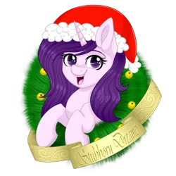 Size: 1024x1024 | Tagged: safe, artist:whitehershey, derpibooru import, oc, oc:stubborn dreamer, unofficial characters only, pony, unicorn, christmas, female, hat, holiday, mare, santa hat, simple background, transparent background, wreath