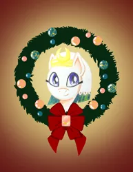 Size: 2550x3300 | Tagged: safe, artist:flutterluv, derpibooru import, somnambula, pegasus, pony, christmas wreath, female, mare, smiling, solo, wreath