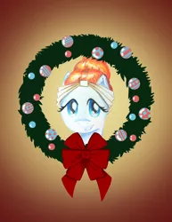 Size: 2550x3300 | Tagged: safe, artist:flutterluv, derpibooru import, meadowbrook, earth pony, pony, christmas wreath, female, mare, smiling, solo, wreath