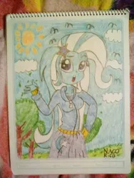 Size: 1200x1600 | Tagged: safe, artist:nicknick22, derpibooru import, trixie, equestria girls, cloud, solo, sun, traditional art, tree