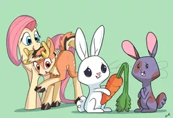 Size: 8000x5440 | Tagged: absurd resolution, angel bunny, artist:docwario, carrot, derpibooru import, female, fluttershy, food, gay, male, oc, oc:willowtree, rabbit, safe, shipping, straight