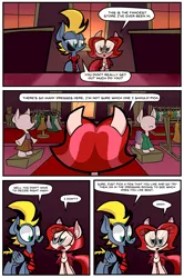 Size: 2085x3135 | Tagged: safe, artist:frostedwarlock, artist:joeywaggoner, derpibooru import, oc, oc:spotlight, unofficial characters only, pony, the clone that got away, bowtie, clothes, comic, diane, glasses, mall