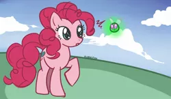 Size: 1280x741 | Tagged: safe, artist:kirarifox, derpibooru import, pinkie pie, parasprite, female, field, solo